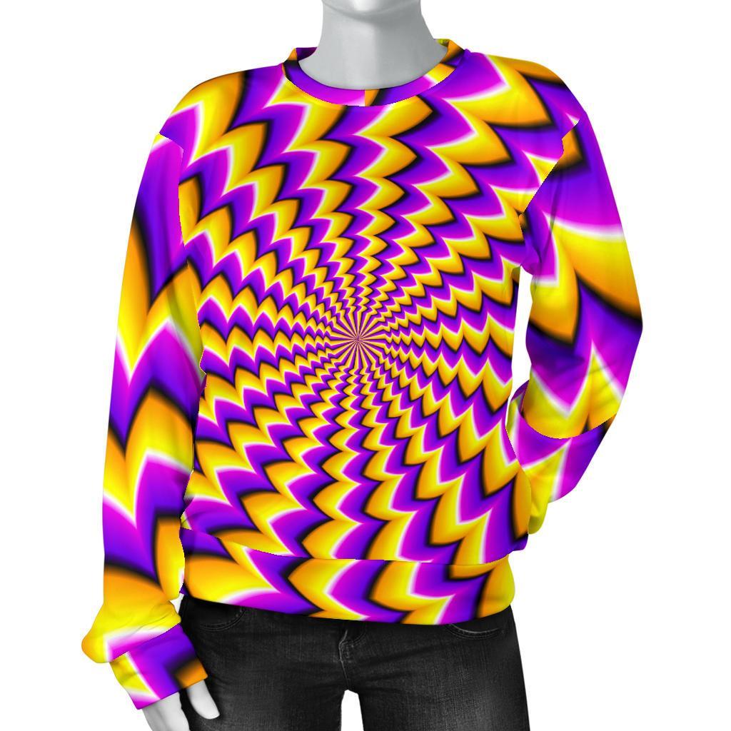 Yellow Dizzy Moving Optical Illusion Women's Crewneck Sweatshirt GearFrost