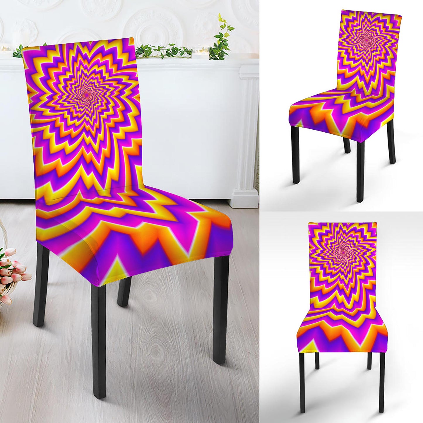 Yellow Expansion Moving Optical Illusion Dining Chair Slipcover