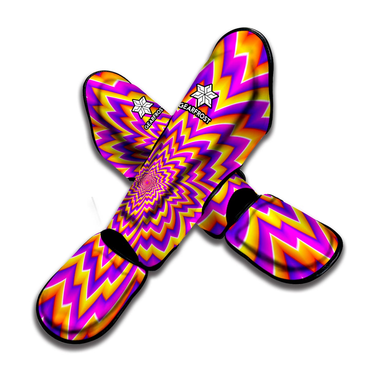 Yellow Expansion Moving Optical Illusion Muay Thai Shin Guard