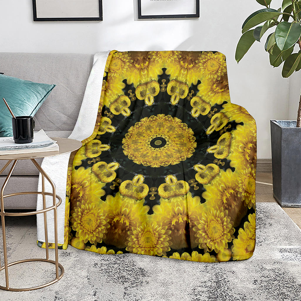 Yellow Flower Kaleidoscope Print Blanket