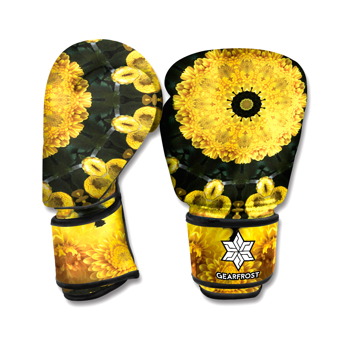 Yellow Flower Kaleidoscope Print Boxing Gloves