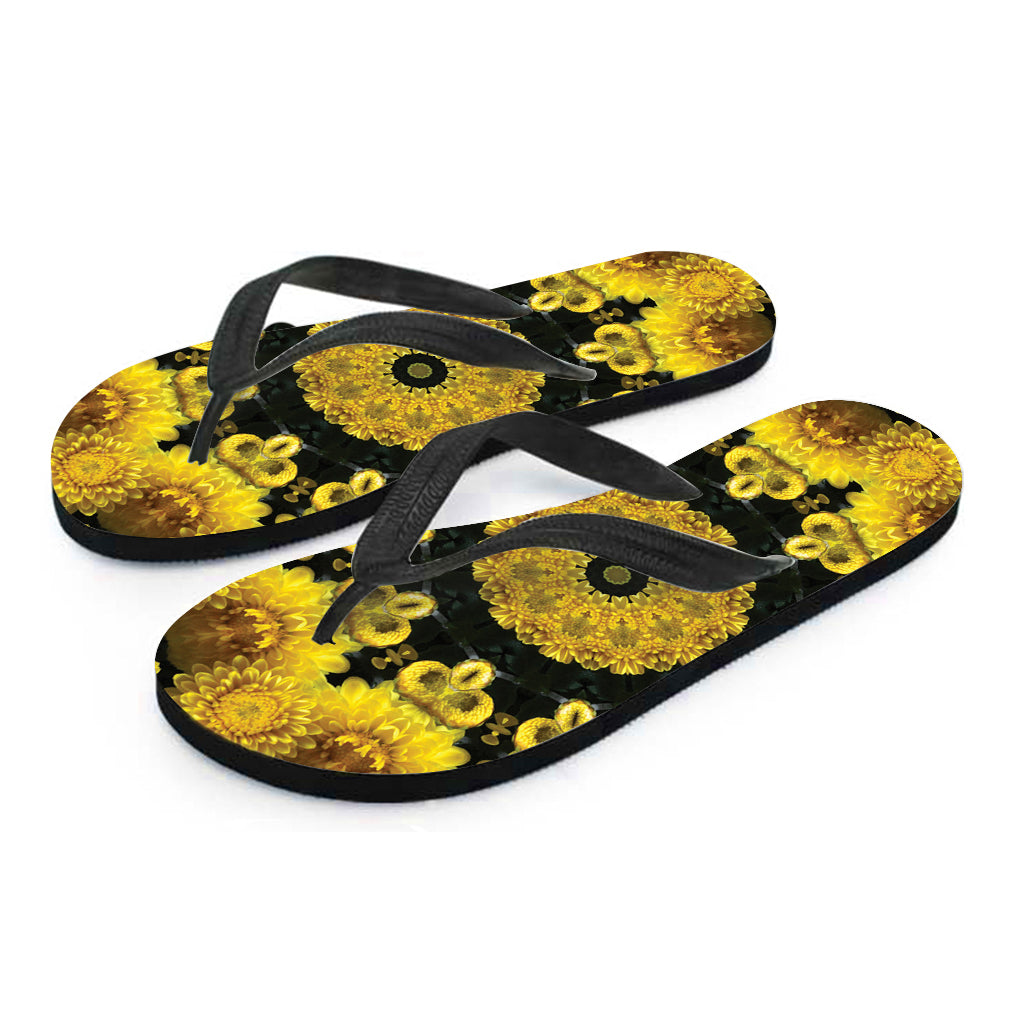 Yellow Flower Kaleidoscope Print Flip Flops