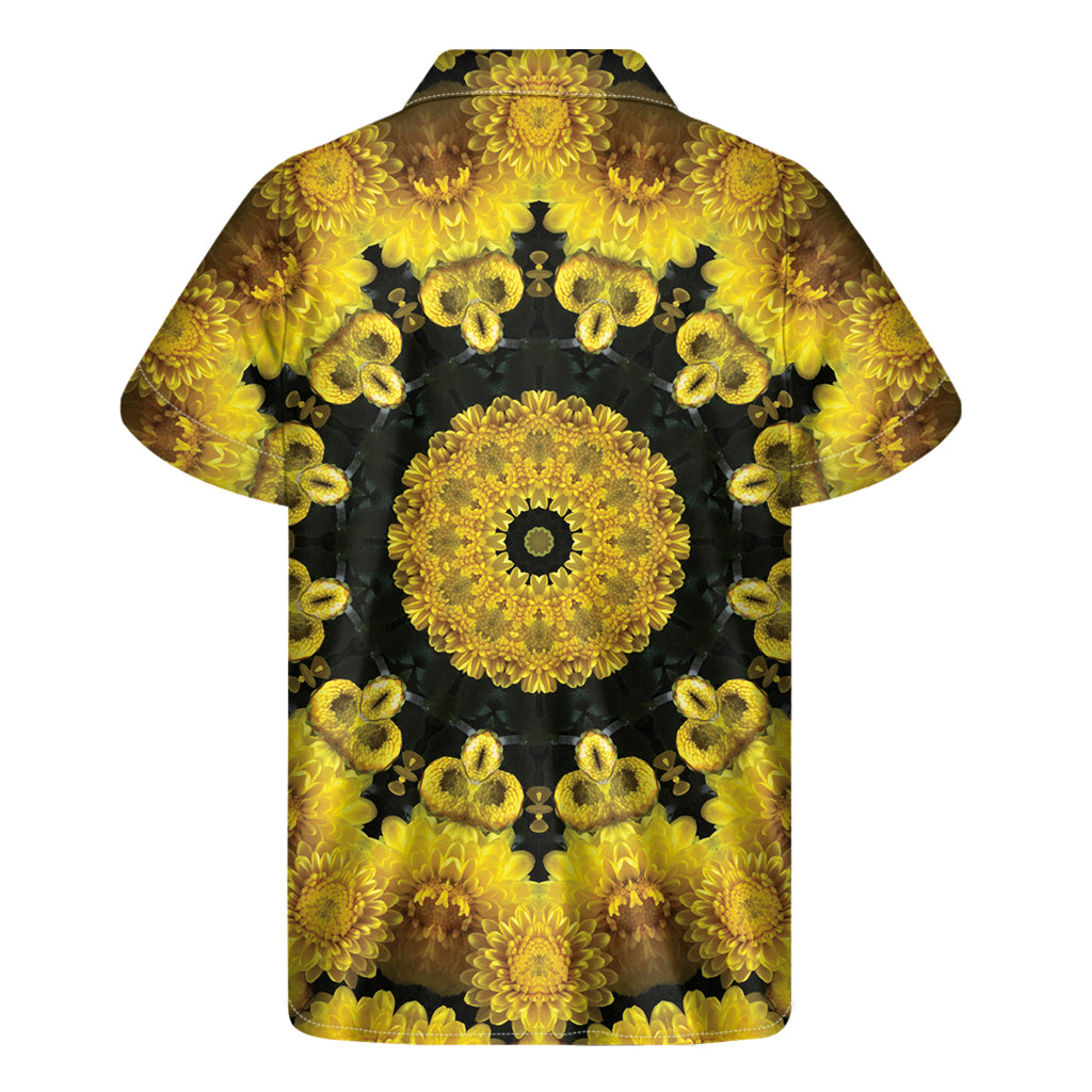 Yellow Flower Kaleidoscope Print Men's Short Sleeve Shirt