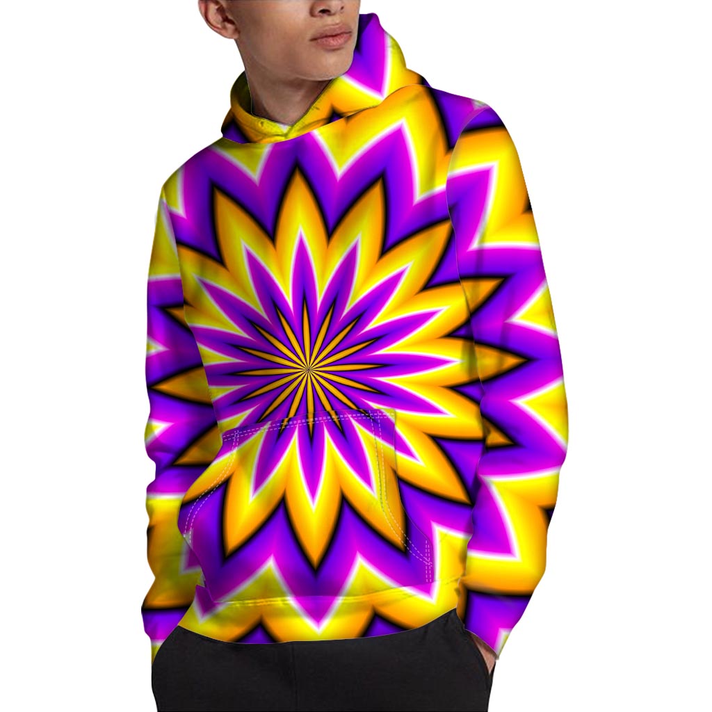 Yellow Flower Moving Optical Illusion Pullover Hoodie