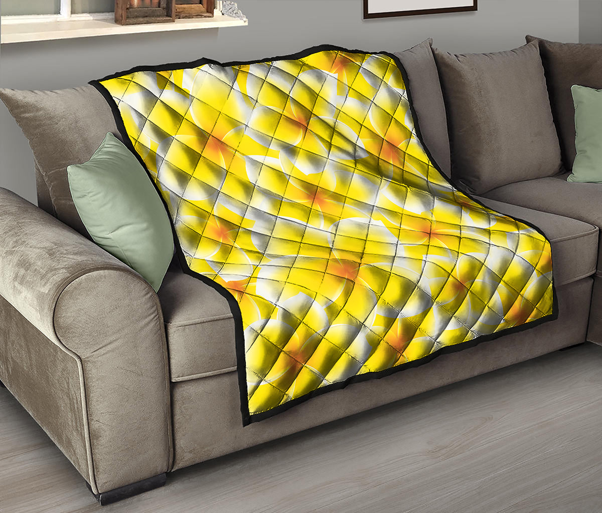 Yellow Frangipani Pattern Print Quilt