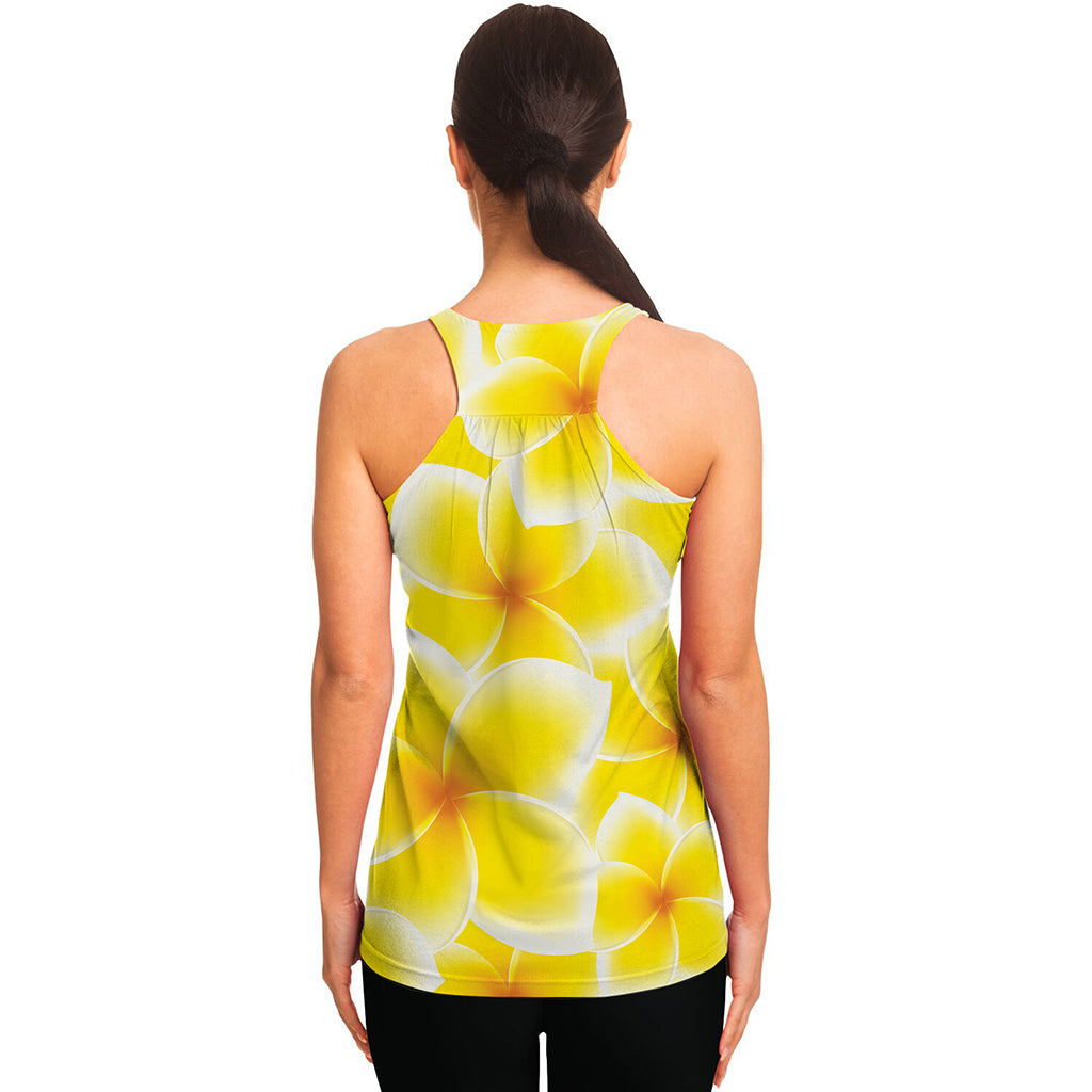 Yellow Frangipani Pattern Print Women's Racerback Tank Top