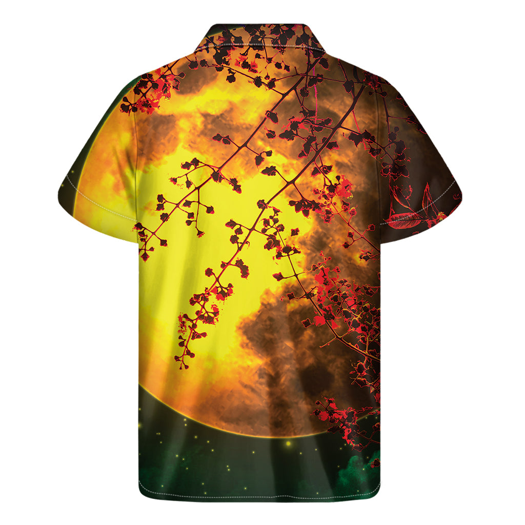 Yellow Full Moon Print Men's Short Sleeve Shirt