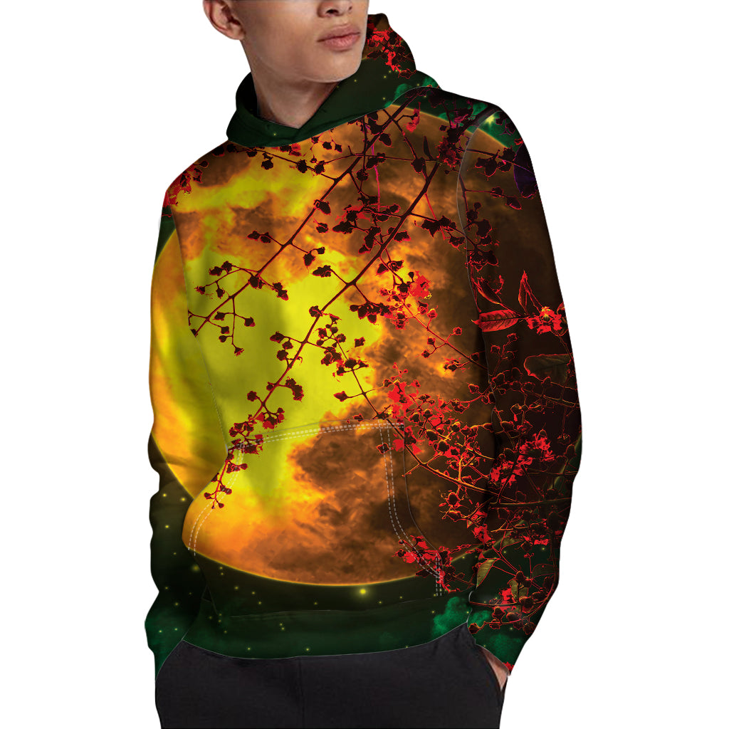 Yellow Full Moon Print Pullover Hoodie