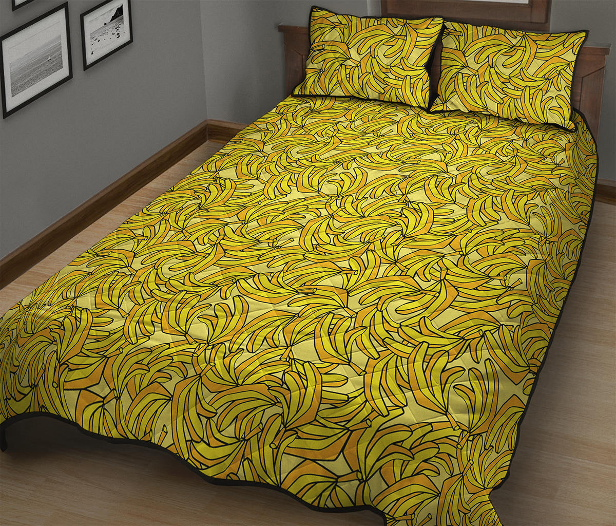Yellow Geometric Banana Pattern Print Quilt Bed Set