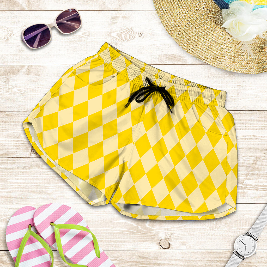 Yellow Harlequin Pattern Print Women's Shorts