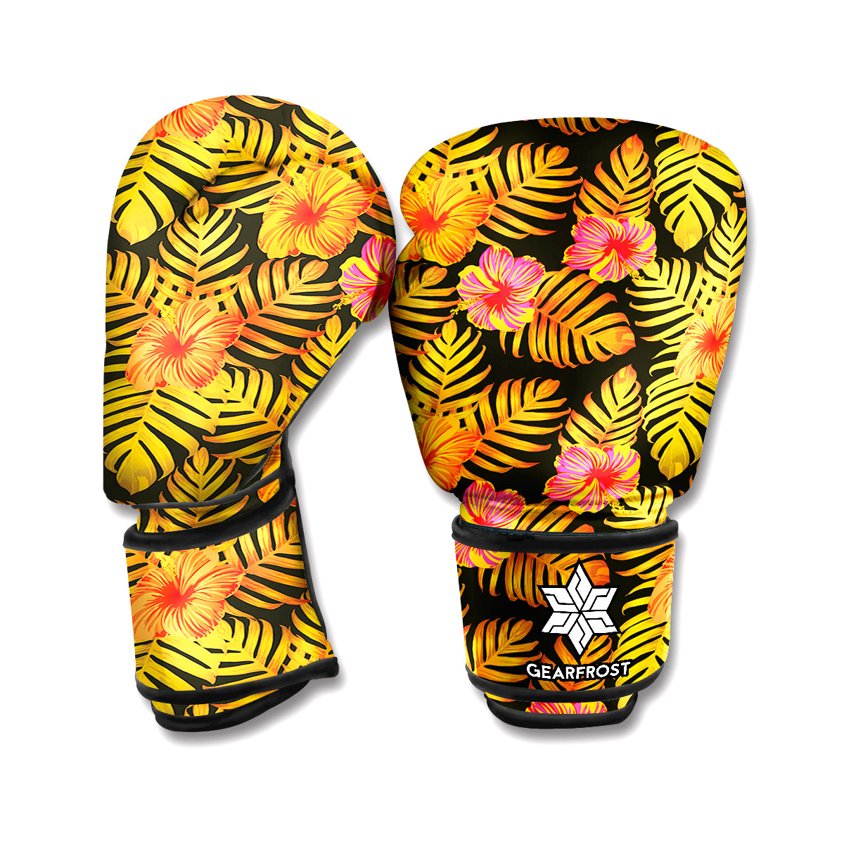 Yellow Hawaiian Tropical Pattern Print Boxing Gloves