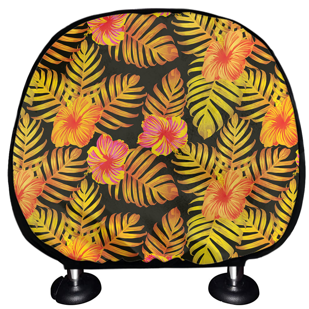 Yellow Hawaiian Tropical Pattern Print Car Headrest Covers