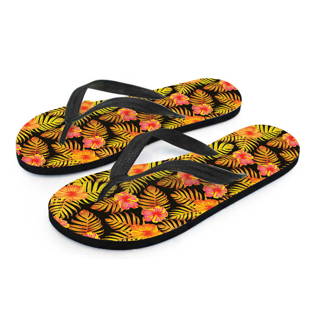 Yellow Hawaiian Tropical Pattern Print Flip Flops
