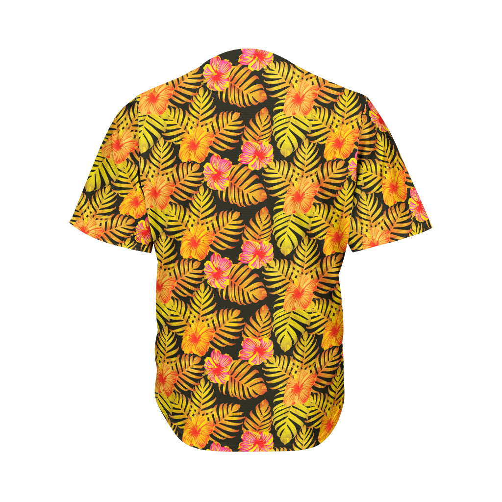 Yellow Hawaiian Tropical Pattern Print Men's Baseball Jersey