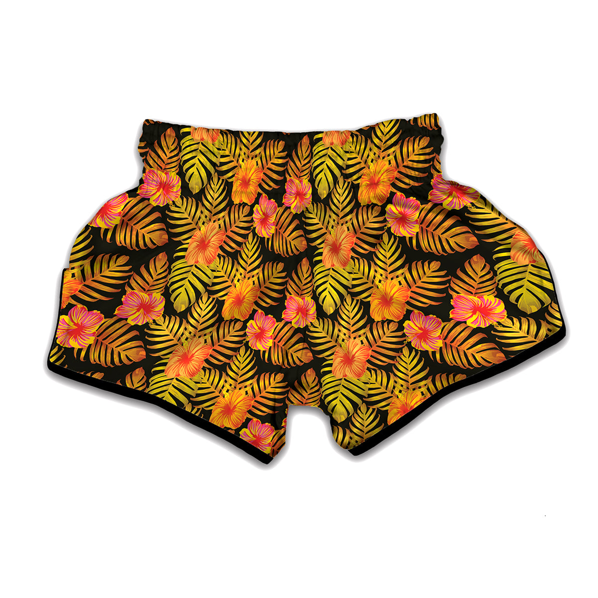 Yellow Hawaiian Tropical Pattern Print Muay Thai Boxing Shorts