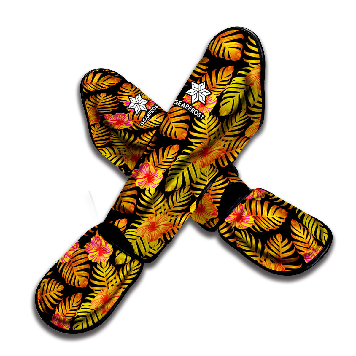 Yellow Hawaiian Tropical Pattern Print Muay Thai Shin Guard
