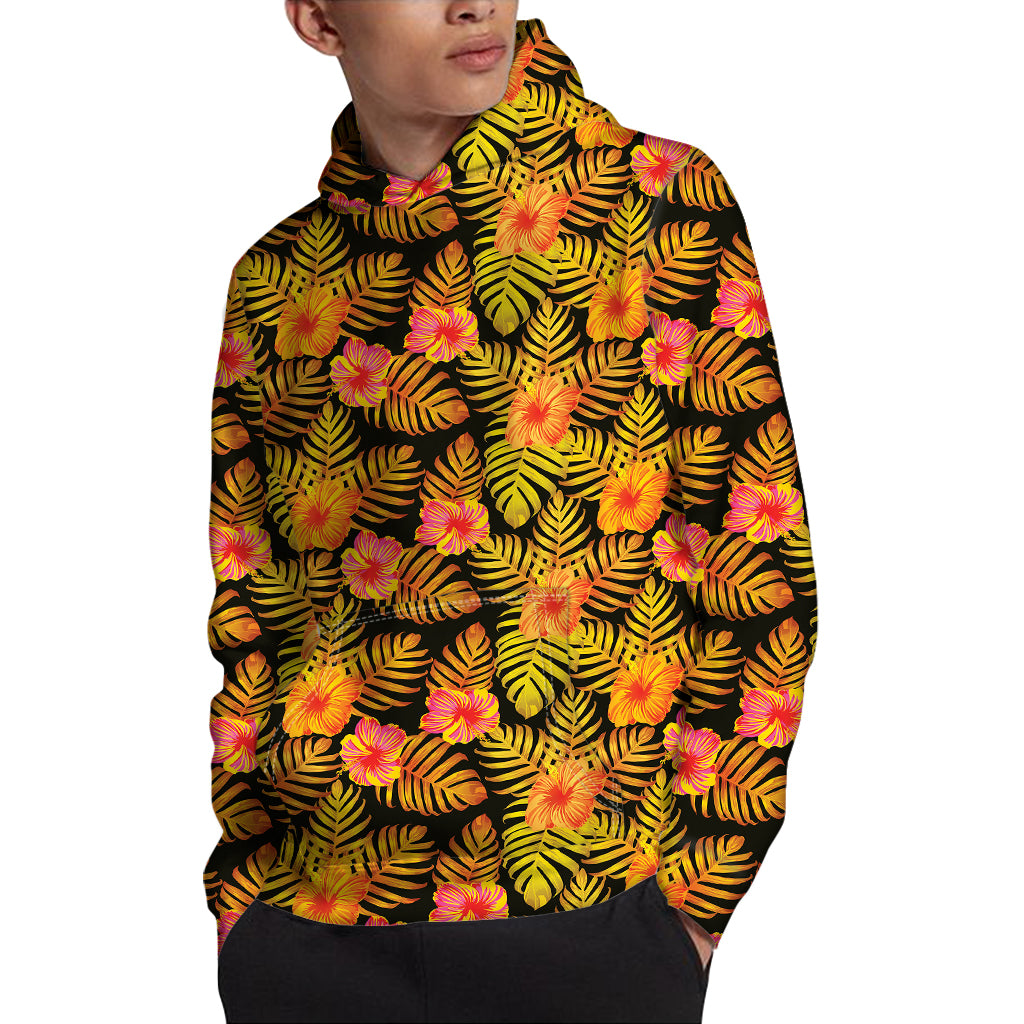 Yellow Hawaiian Tropical Pattern Print Pullover Hoodie