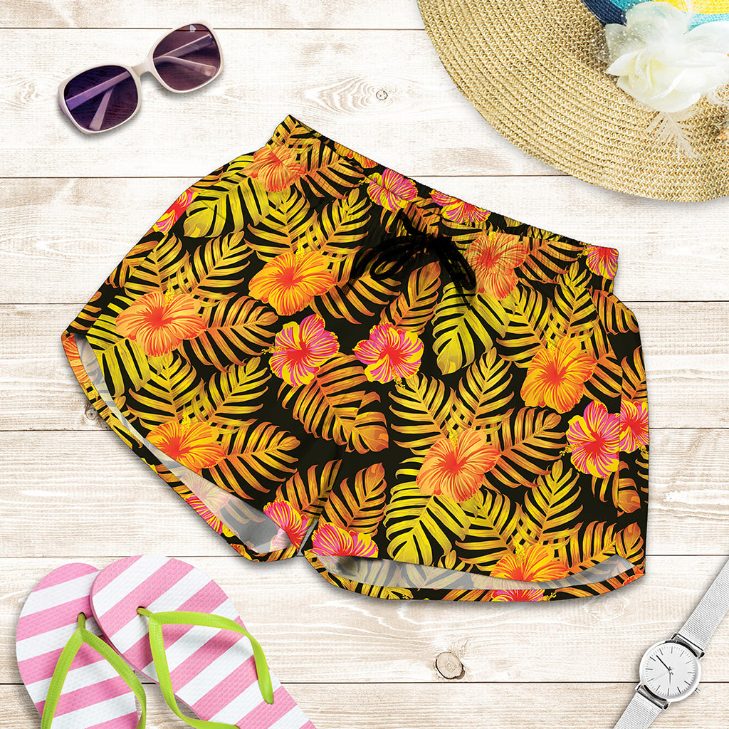 Yellow Hawaiian Tropical Pattern Print Women's Shorts