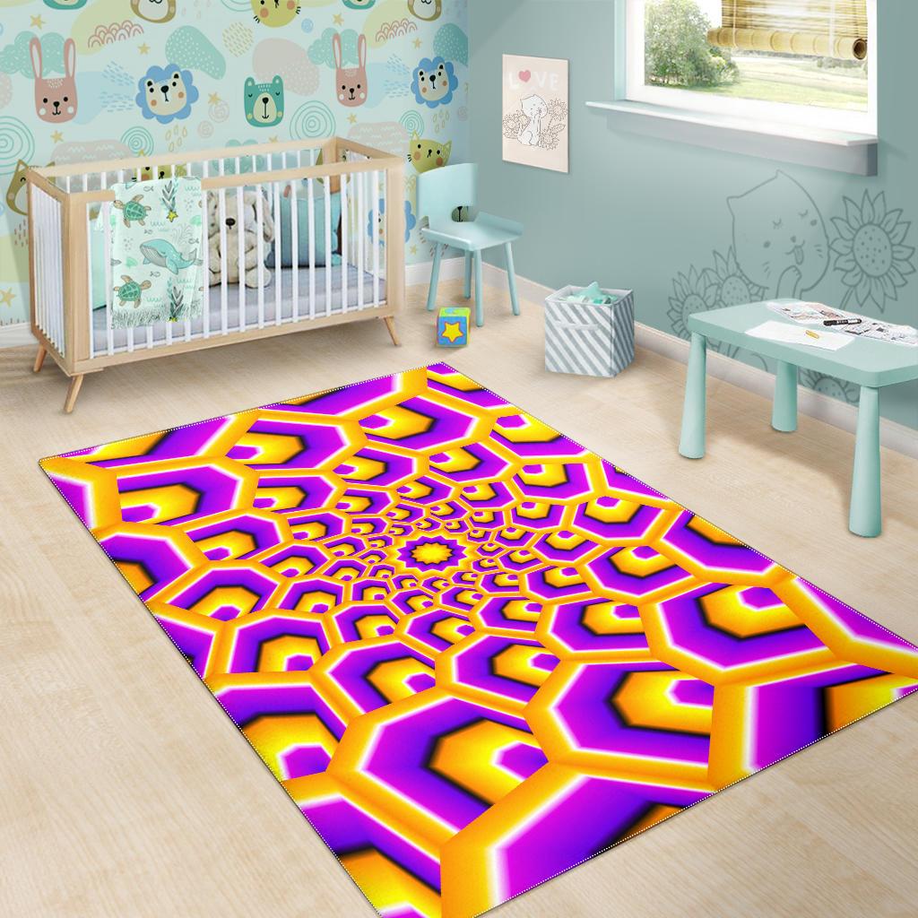 Yellow Hive Moving Optical Illusion Area Rug GearFrost