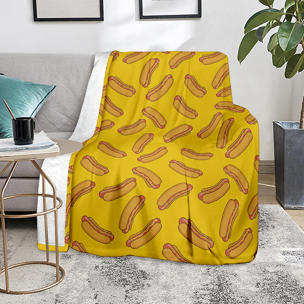 Yellow Hot Dog Pattern Print Blanket