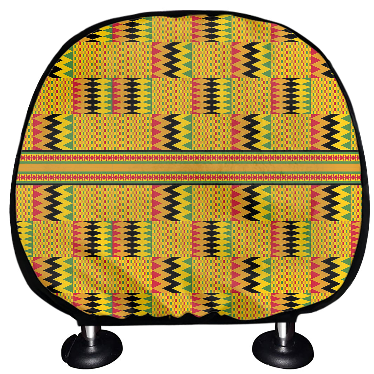 Yellow Kente Pattern Print Car Headrest Covers
