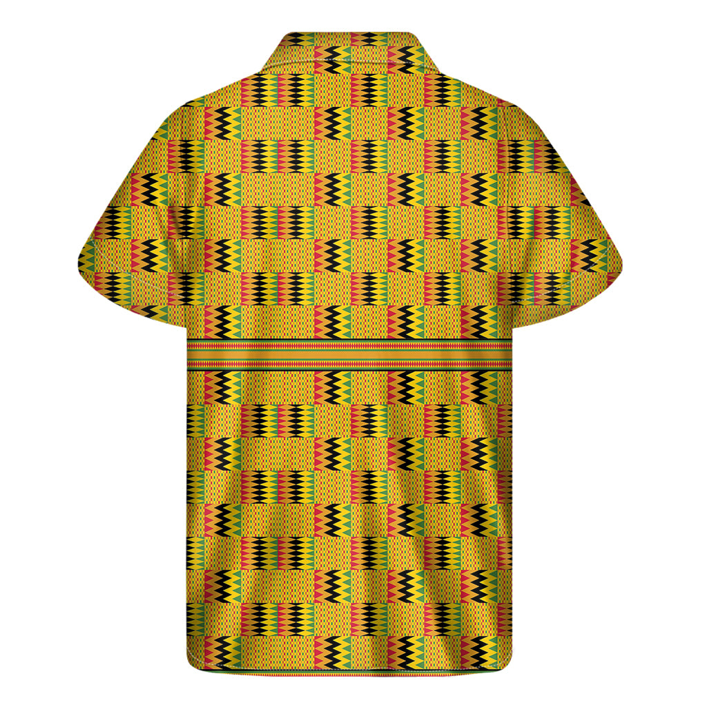 Yellow Kente Pattern Print Men's Short Sleeve Shirt