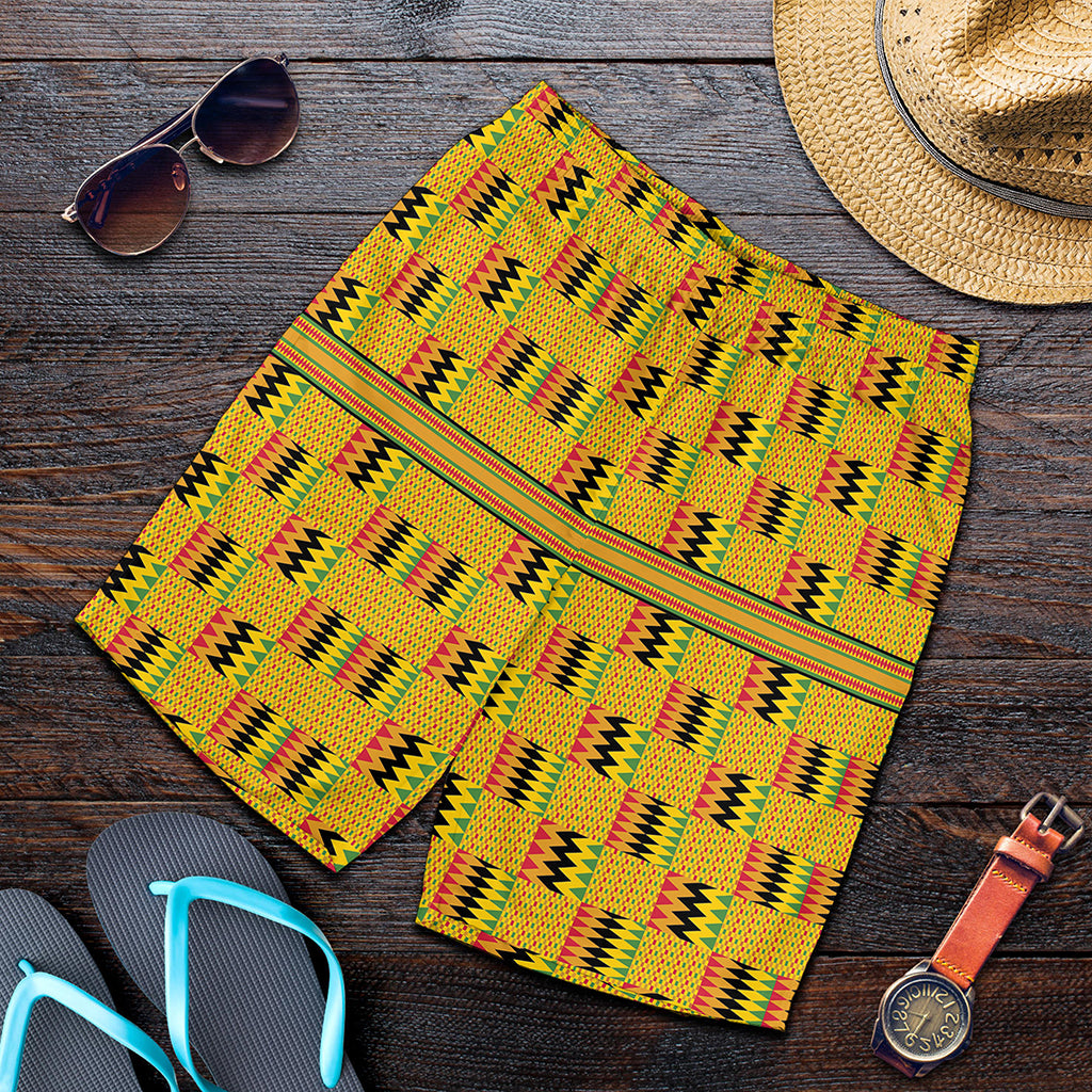 Yellow Kente Pattern Print Men's Shorts