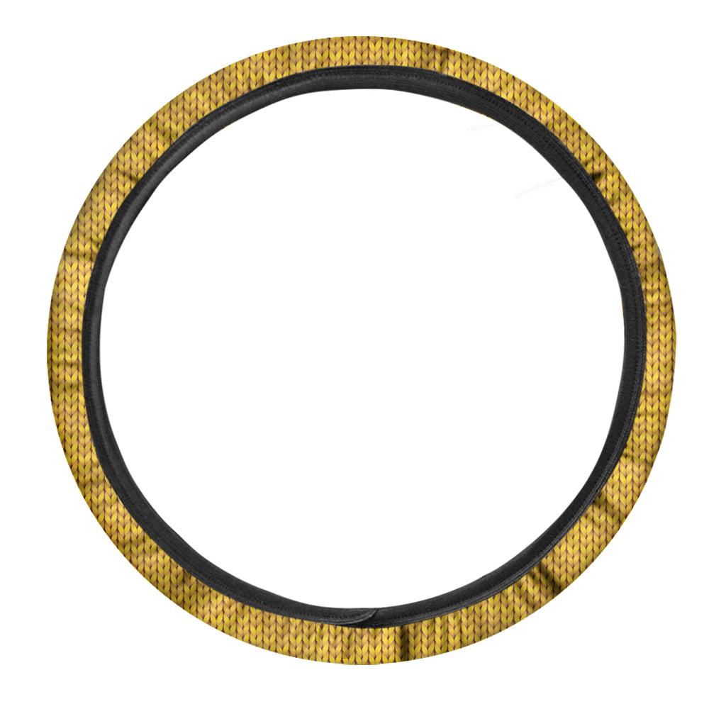 Yellow Knitted Pattern Print Car Steering Wheel Cover