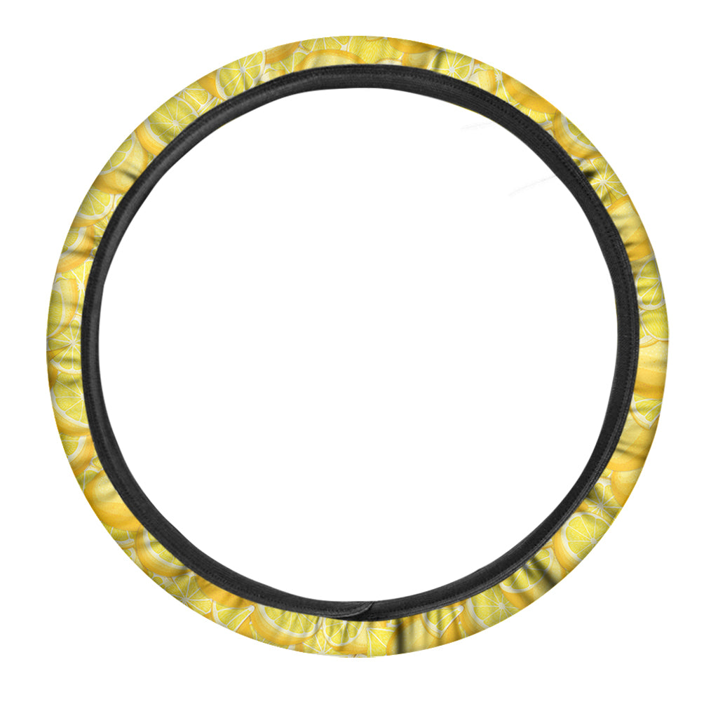 Yellow Lemon Pattern Print Car Steering Wheel Cover