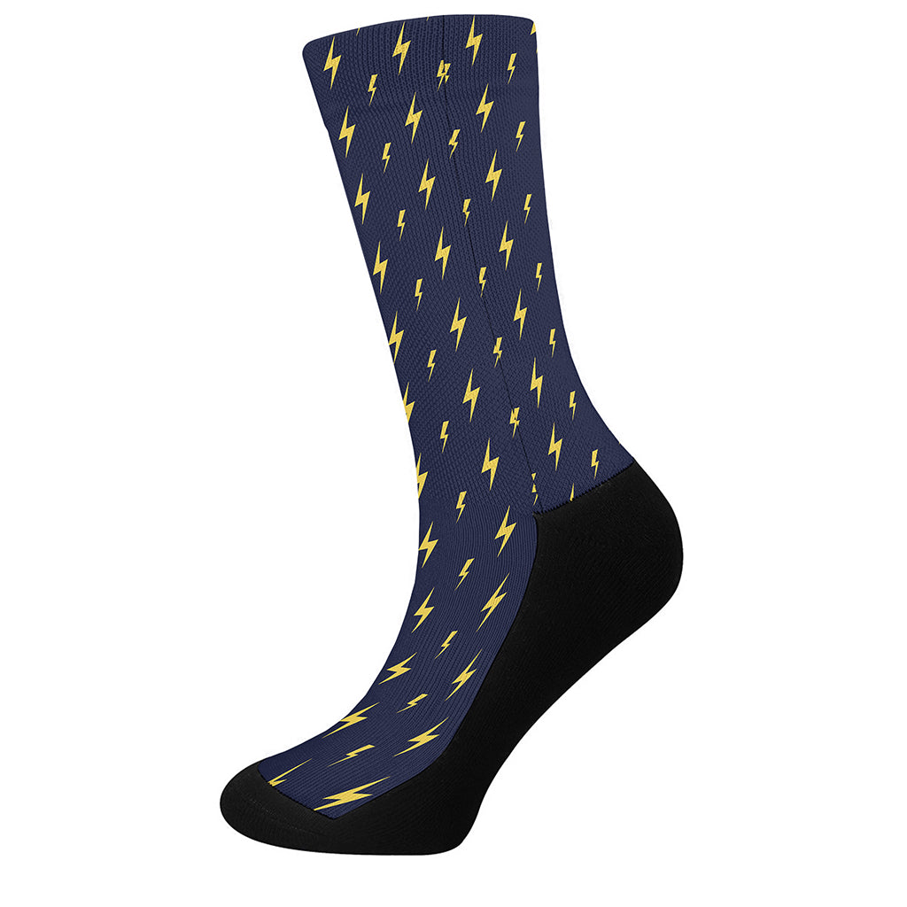 Yellow Lightning Bolts Pattern Print Crew Socks