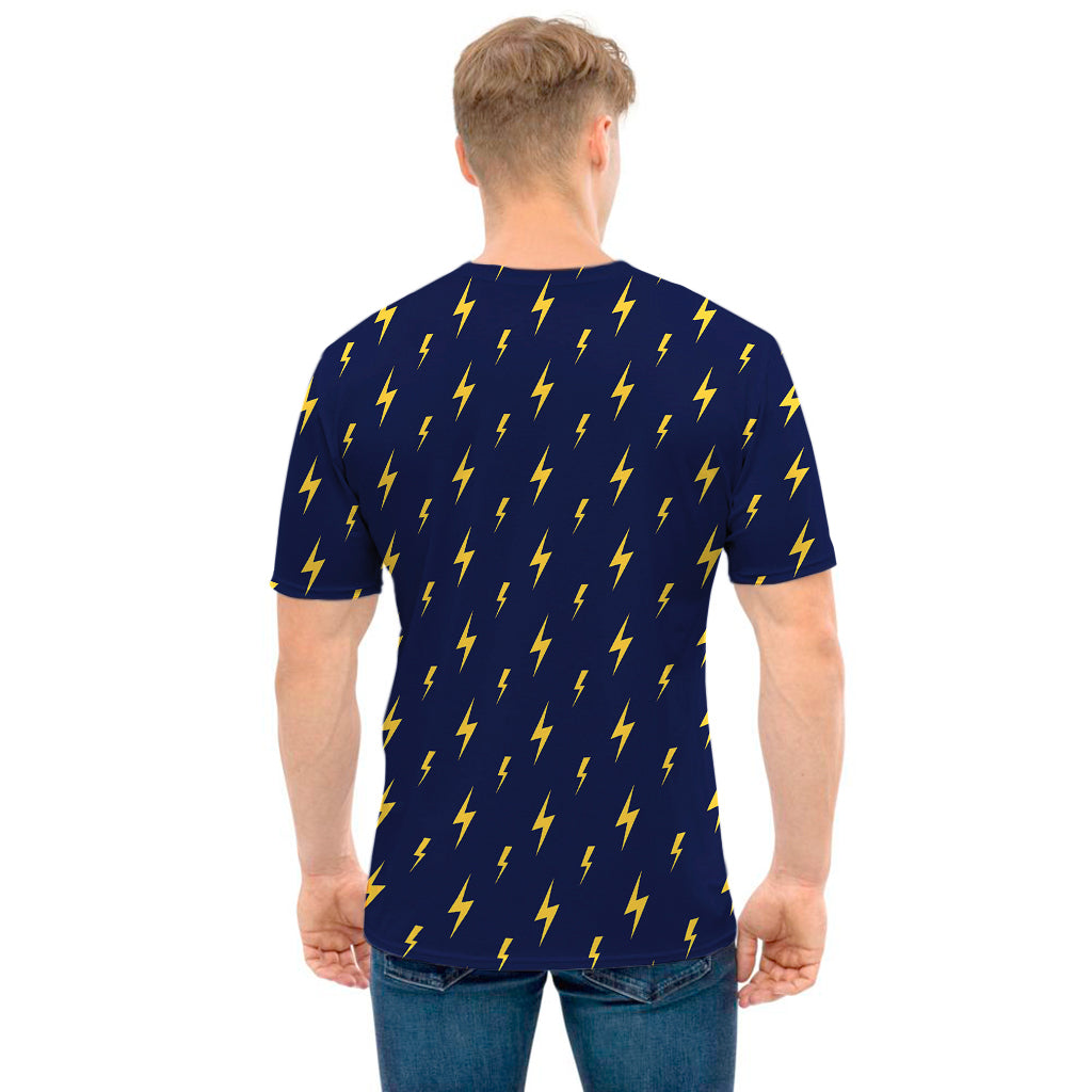 Yellow Lightning Bolts Pattern Print Men's T-Shirt