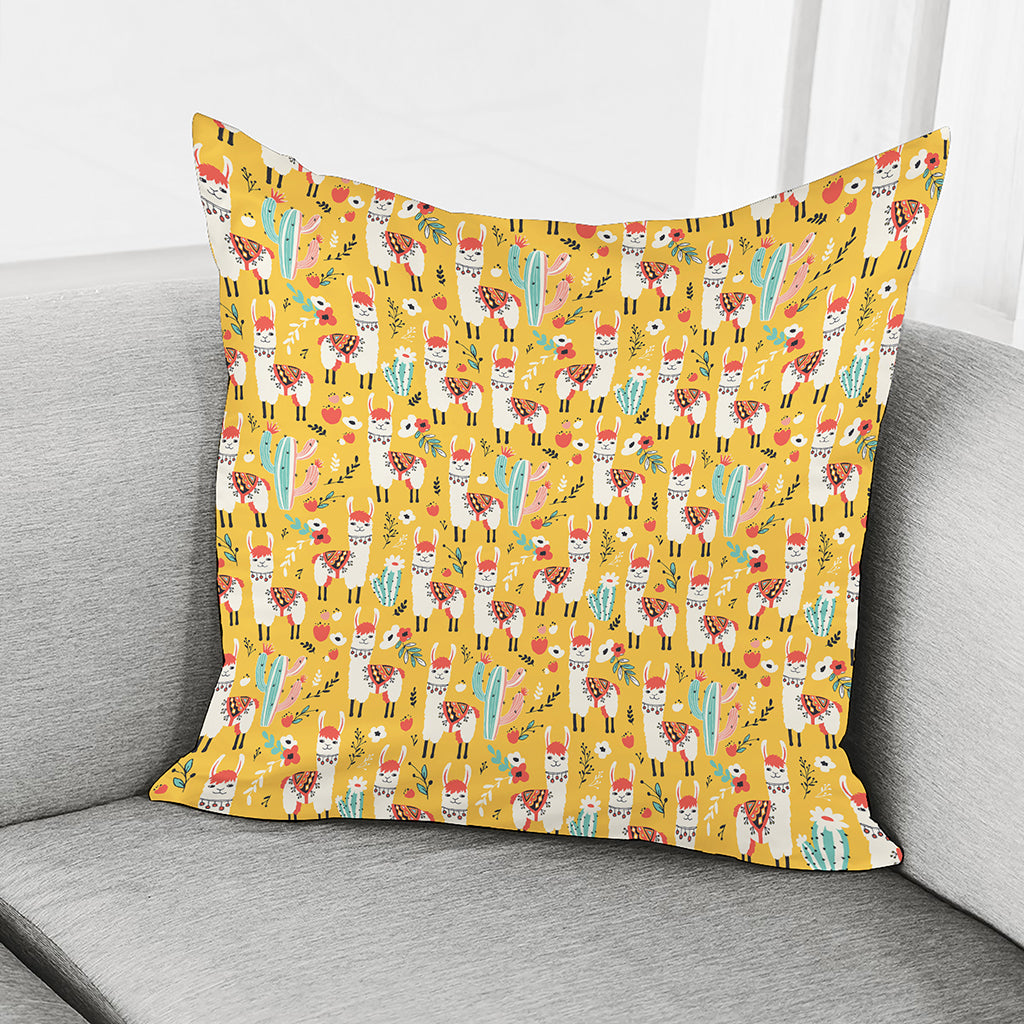Yellow Llama Pattern Print Pillow Cover