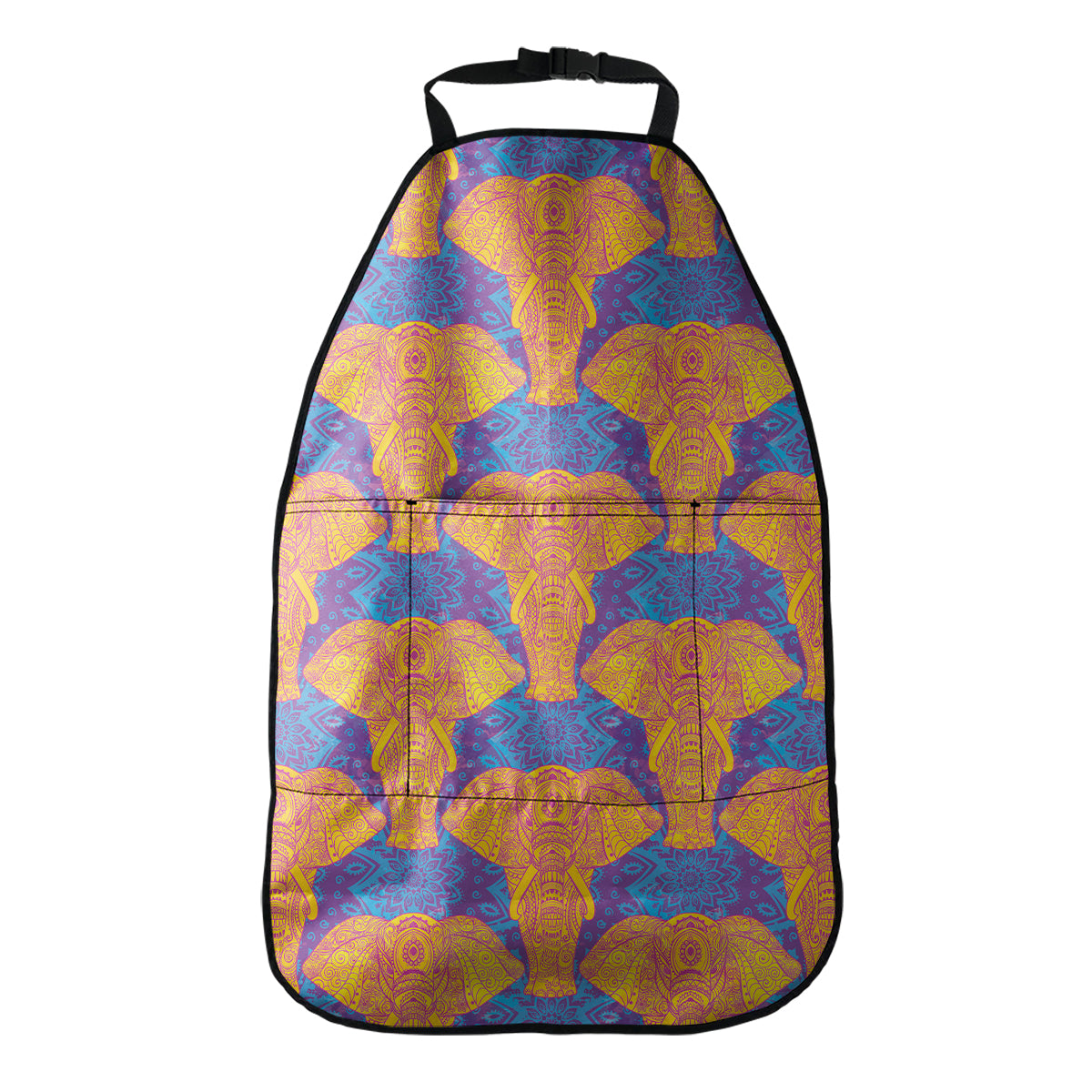Yellow Mandala Elephant Pattern Print Car Seat Organizers