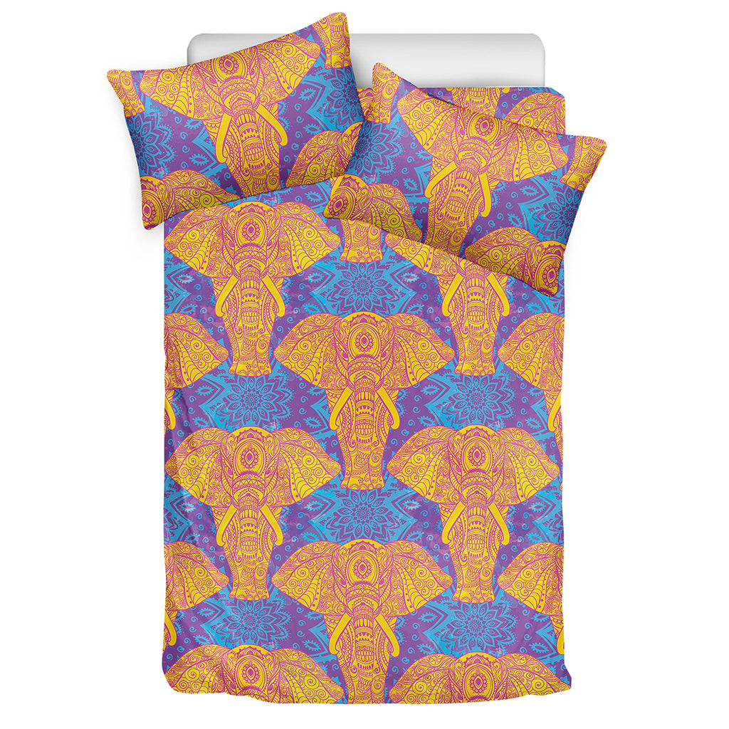 Yellow Mandala Elephant Pattern Print Duvet Cover Bedding Set
