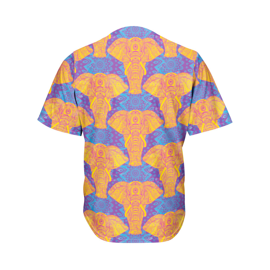 Yellow Mandala Elephant Pattern Print Men's Baseball Jersey
