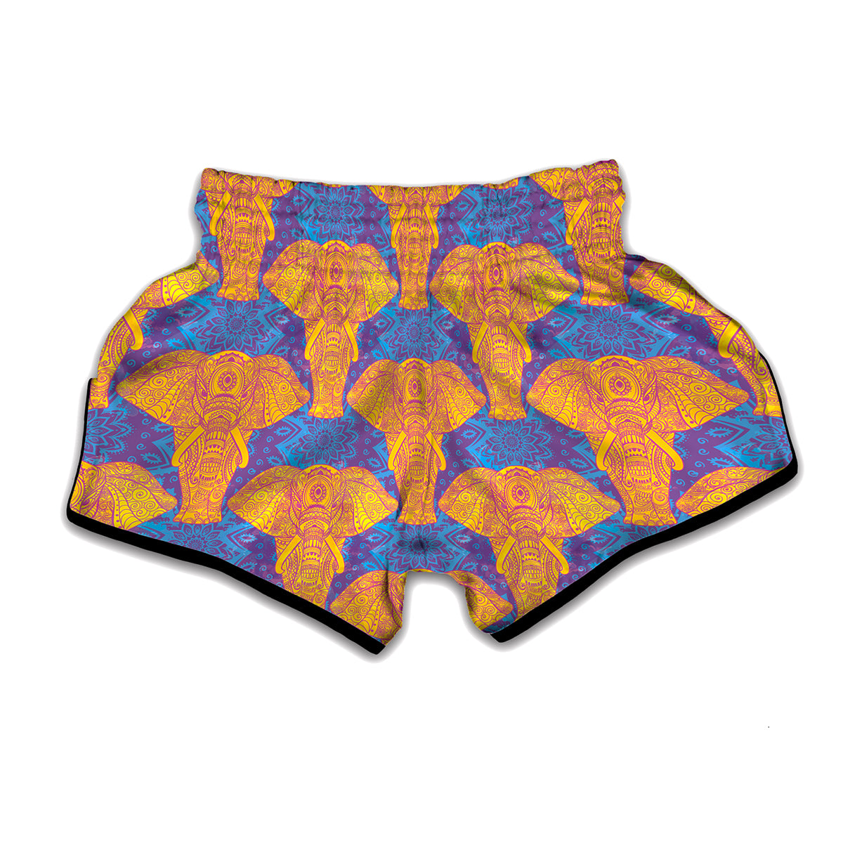 Yellow Mandala Elephant Pattern Print Muay Thai Boxing Shorts