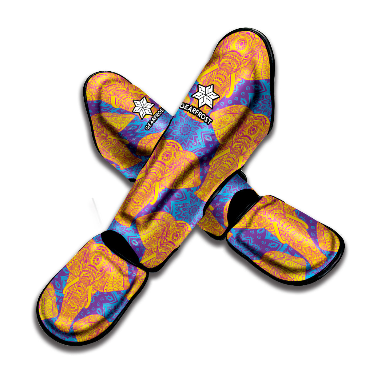 Yellow Mandala Elephant Pattern Print Muay Thai Shin Guard