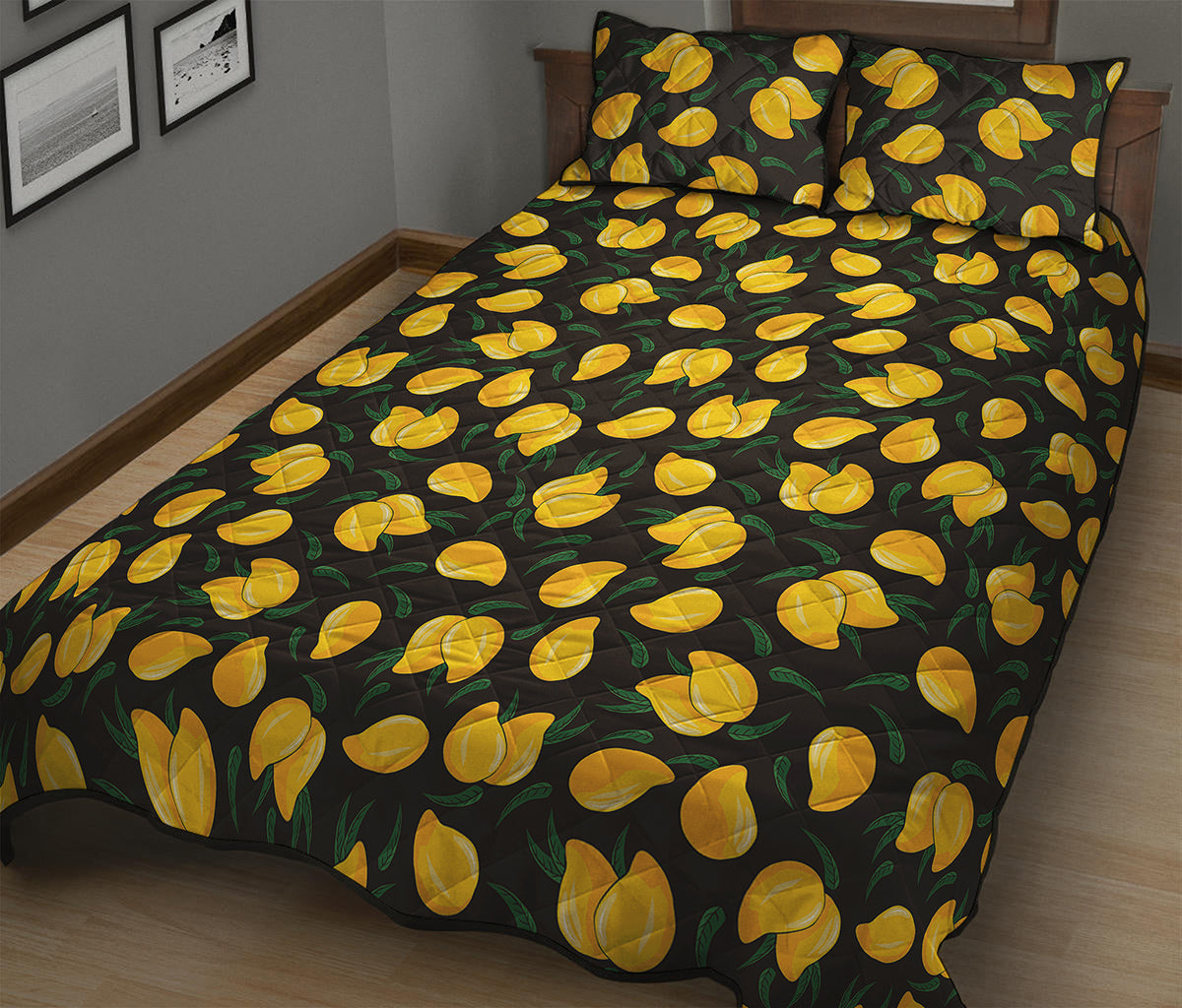 Yellow Mango Fruit Pattern Print Quilt Bed Set