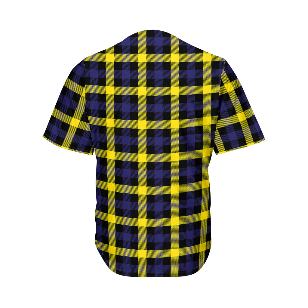 Yellow Navy And Black Plaid Print Men's Baseball Jersey