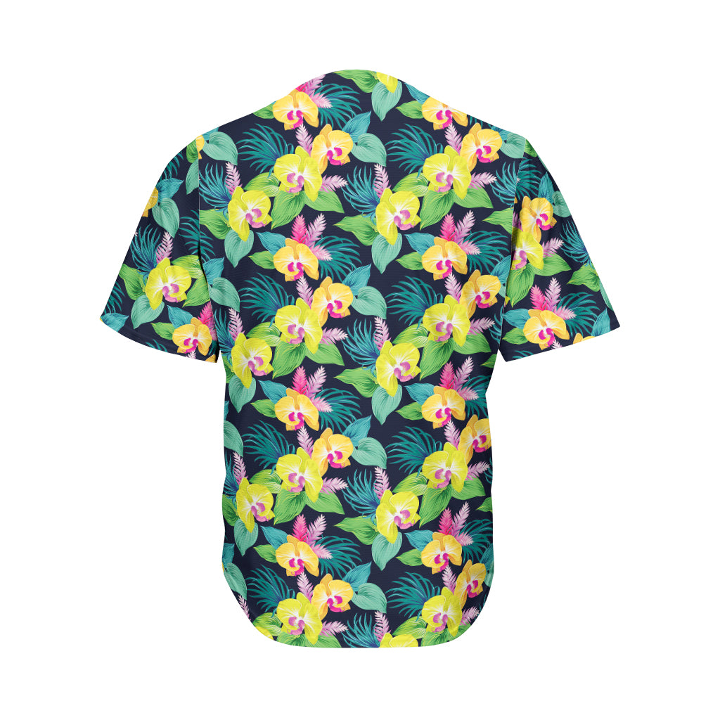 Yellow Orchid Pattern Print Men's Baseball Jersey