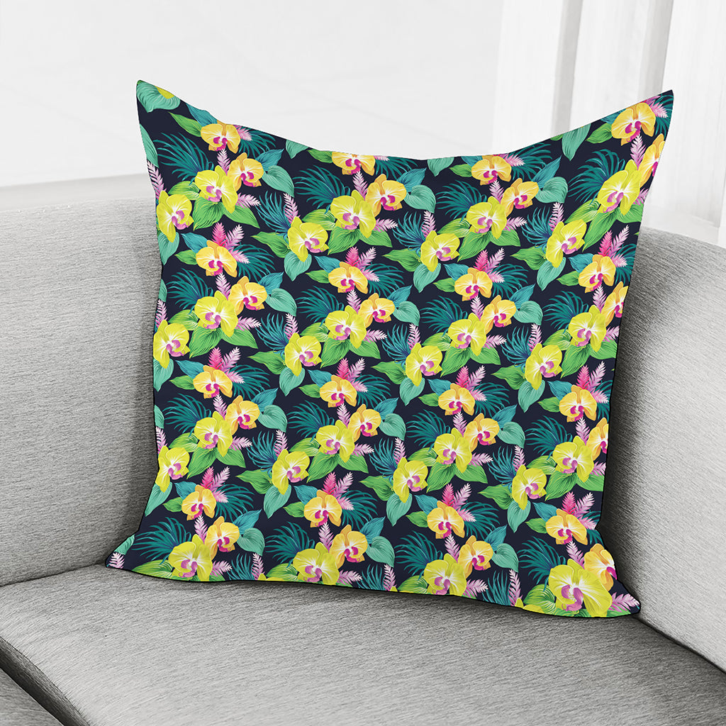 Yellow Orchid Pattern Print Pillow Cover