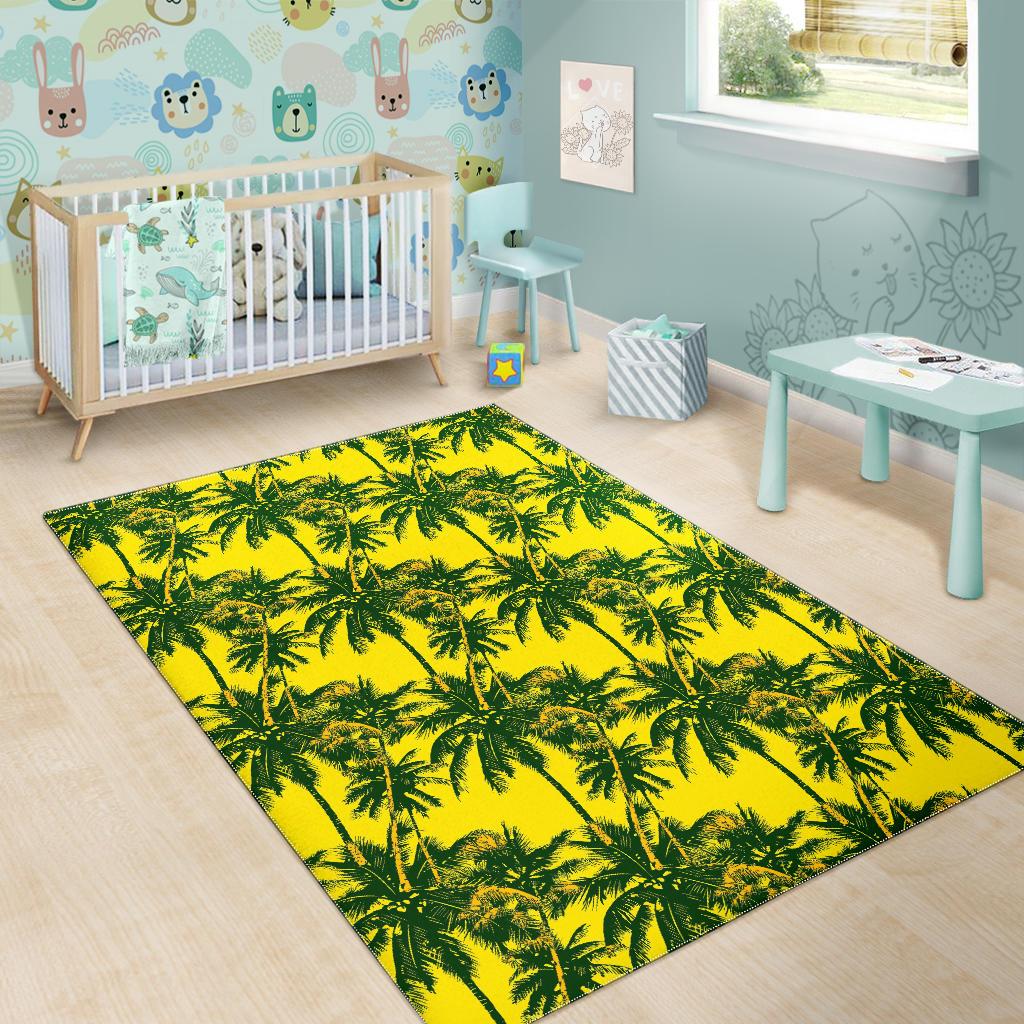 Yellow Palm Tree Pattern Print Area Rug GearFrost