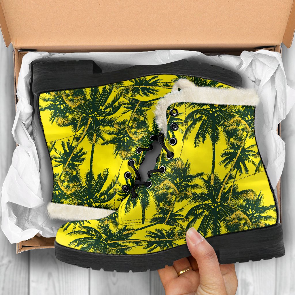 Yellow Palm Tree Pattern Print Comfy Boots GearFrost