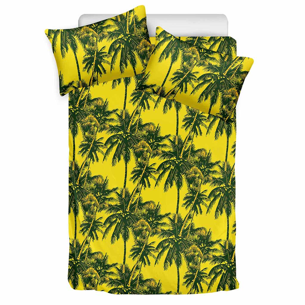 Yellow Palm Tree Pattern Print Duvet Cover Bedding Set