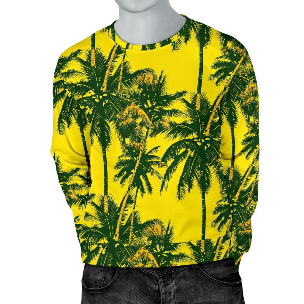 Yellow Palm Tree Pattern Print Men's Crewneck Sweatshirt GearFrost