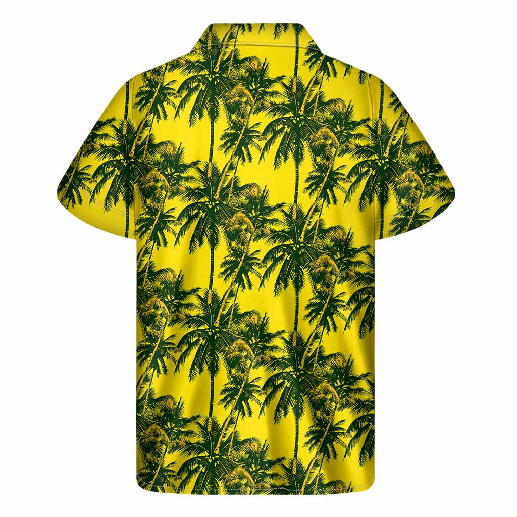 Yellow Palm Tree Pattern Print Men's Short Sleeve Shirt