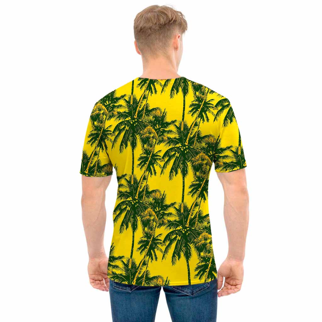 Yellow Palm Tree Pattern Print Men's T-Shirt