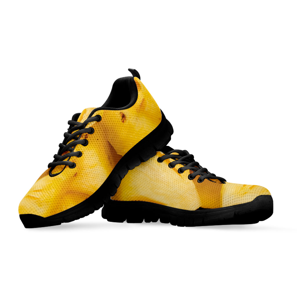 Yellow Pineapple Pieces Print Black Sneakers