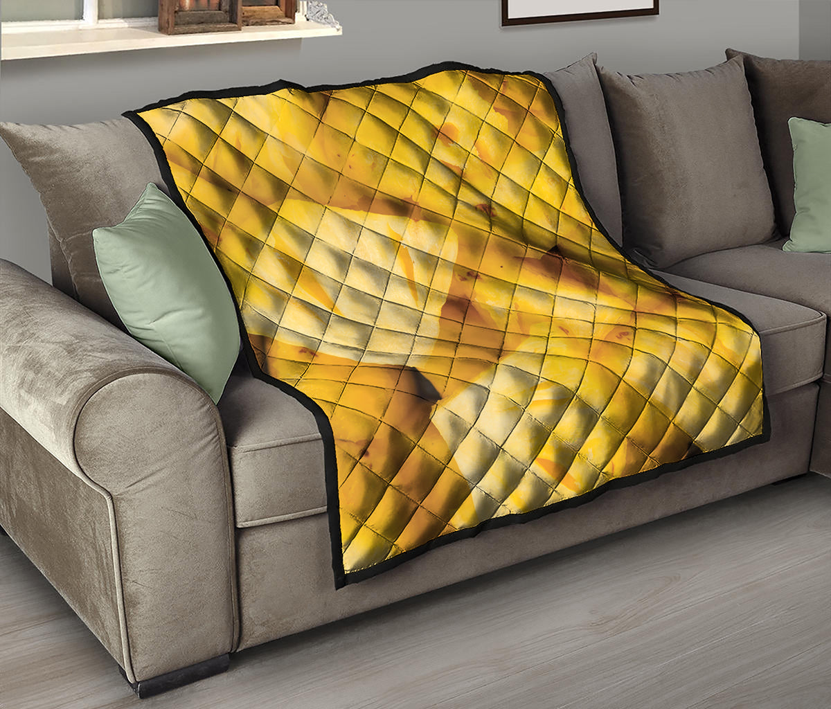 Yellow Pineapple Pieces Print Quilt