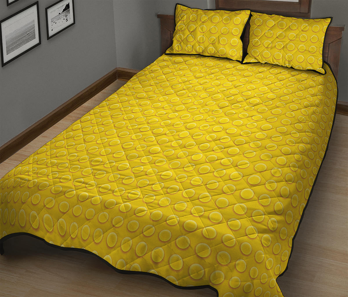 Yellow Plastic Building Blocks Print Quilt Bed Set